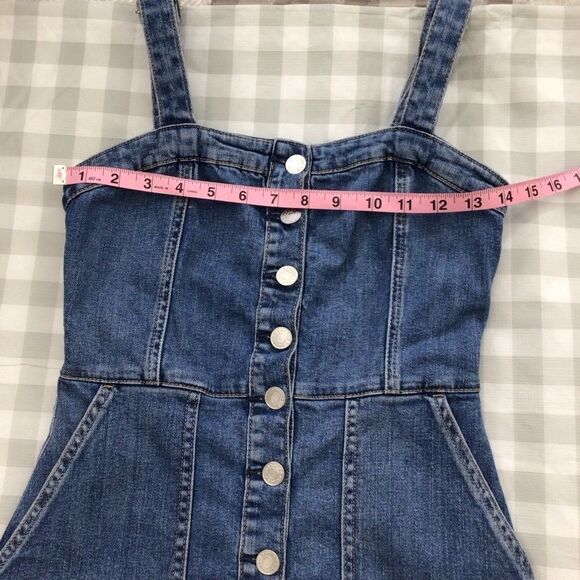 GARAGE denim short dress romper mini dress jeans XS pockets button up sexy - Picture 10 of 14